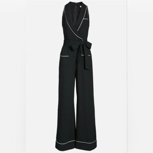 LEITH Black Sleeveless JUMPSUIT with White Piping Pockets S